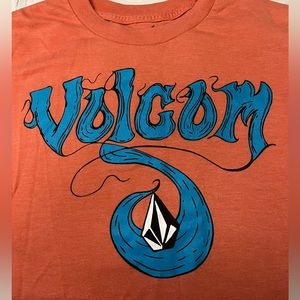Volcom Mens Orange and Blue Whimsical T-Shirt. Size Medium.